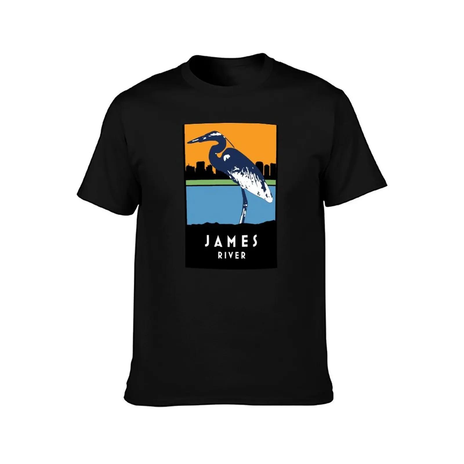 James River T-Shirt, Summer Casual Cotton Tee, Oversized Streetwear Tops, Vintage Graphic Print, Loose Fit Short Sleeve