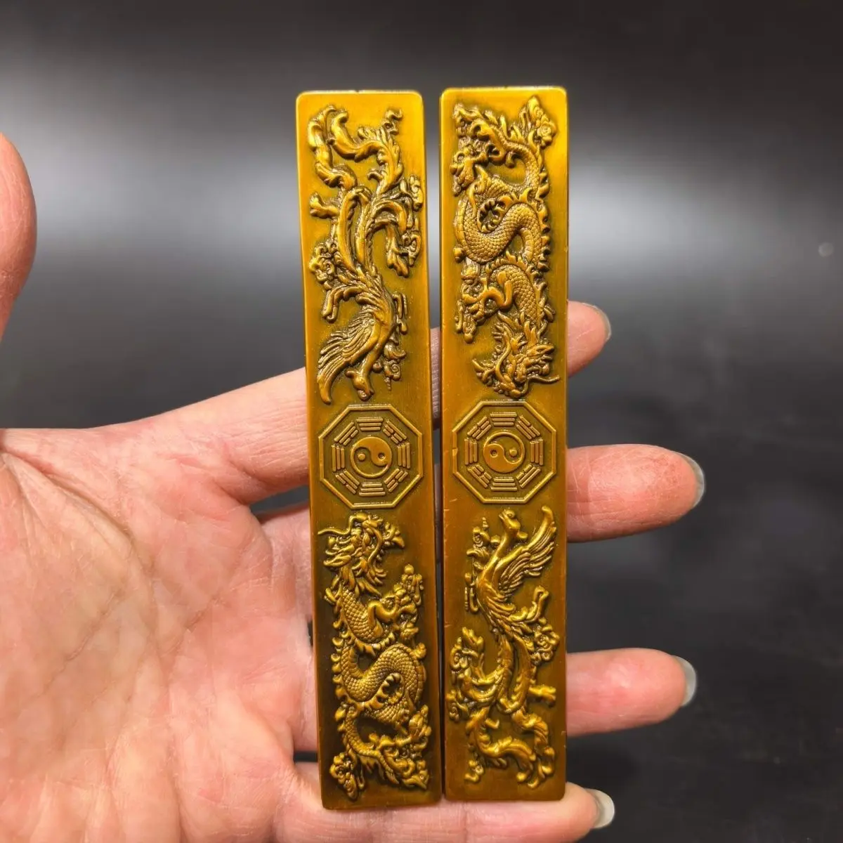 Antique antique dragon and phoenix ruler, a pair