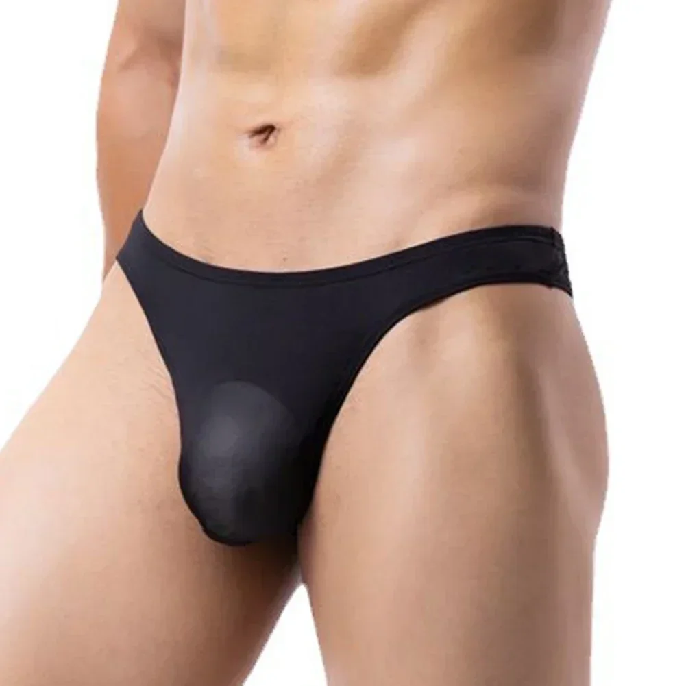 

Men Ice Silk Sexy Briefs Low Waist Pouch Sissy Panties G-string Thong Underwear For Hot Man Smooth Lingerie Breathable Underpant