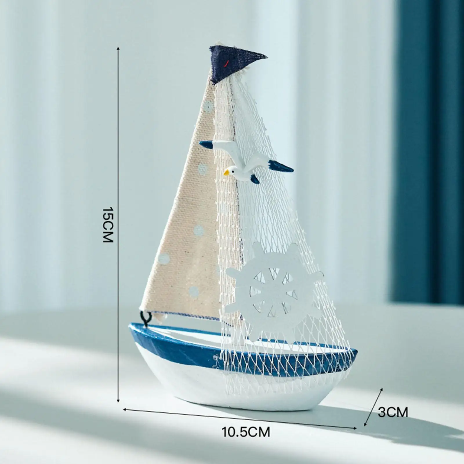 Miniature Sailing Boat Ornament Statuette Tabletop Mini Sailboat Model Statue for Office Mantel Indoor Bedroom Decoration