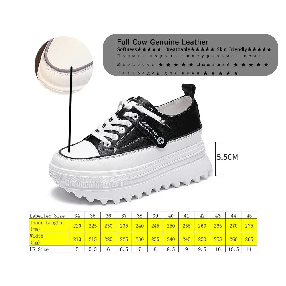 Fujin 5.5cm Genuine Leather Platform Wedge Shoes Chunky Sneaker White Casual Shoes Comfortable Breathable Autumn Autumn Shoes