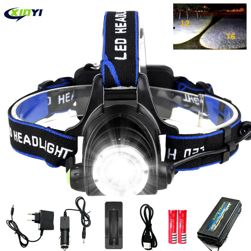 

Led Headlamp L2/T6 Zoomable Headlight Head Torch Flashlight Head lamp by 18650 battery for Fishing Hunting Headlamps