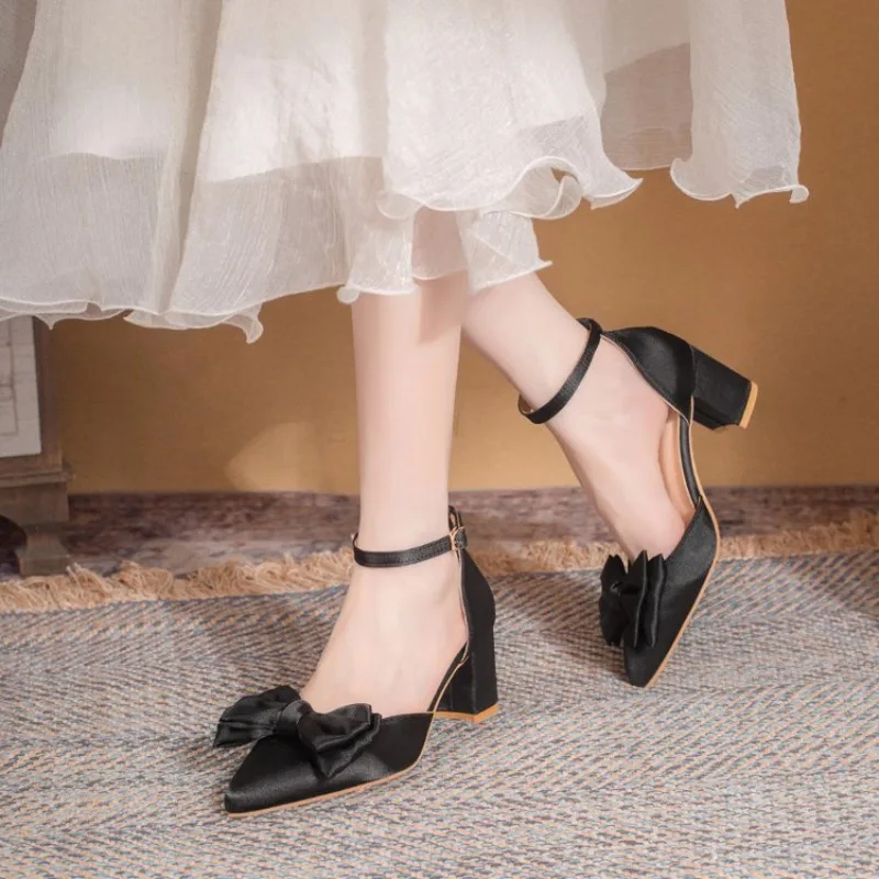 Party Bowknot High Heel Sandals for Women Adjustable Ankle Buckle Sandals Woman Spring Summer