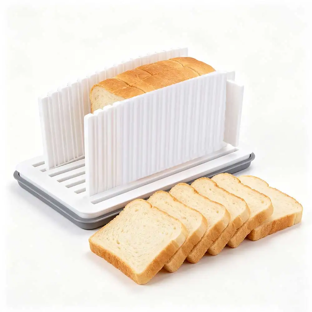 With Bread Crumb Tray Bread Slicer Adjustable Thickness Heat-resisting Bread Cutting Guide Plastic White Bread Slicing Plate