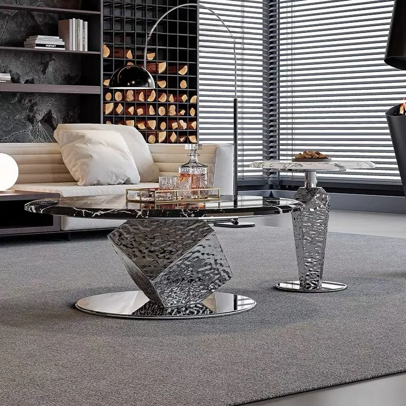 Italian minimalist natural luxury stone coffee table, marble high-end side table combination, countertop storage art log