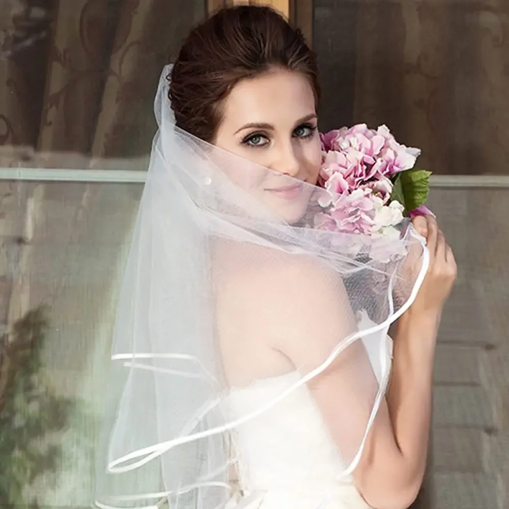 Voile de mariée court et Simple pour femmes, Tulle blanc ivoire avec peigne, pour douche de mariée, enterrement de vie de jeune fille