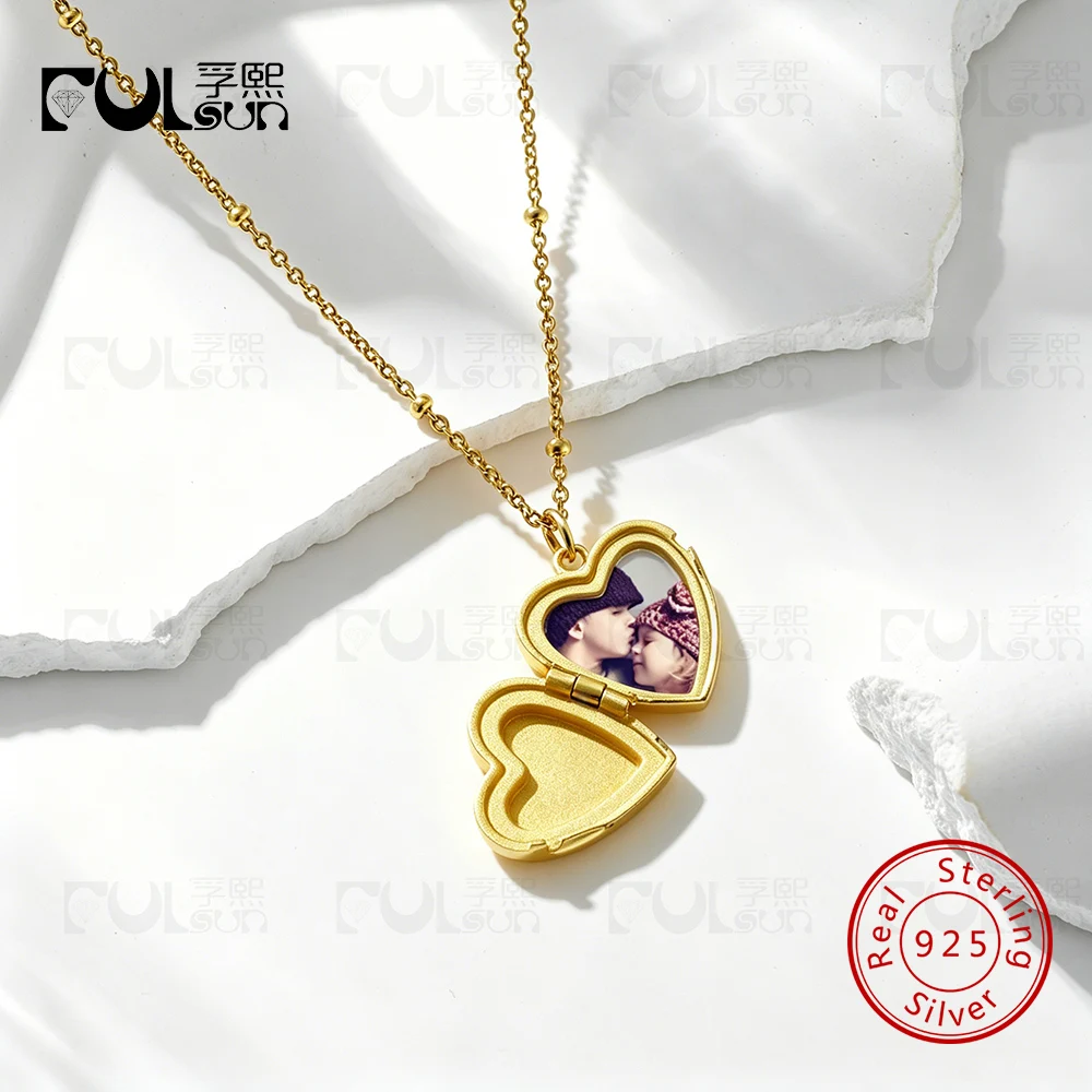 925-sterling-silver-gold-plated-heart-photo-locket-necklace-for-women-plain-smooth-beaded-chain-picture-pendant-memory-keepsake