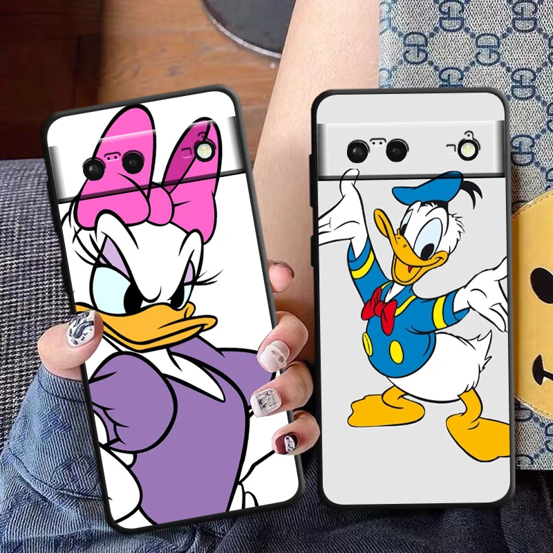 Disney Donald Duck Cute Phone Case For Google Pixel 9 8 7 Pro 6 Pro 6A 5A 5 4 4A XL 5G Black Soft Fundas Cover