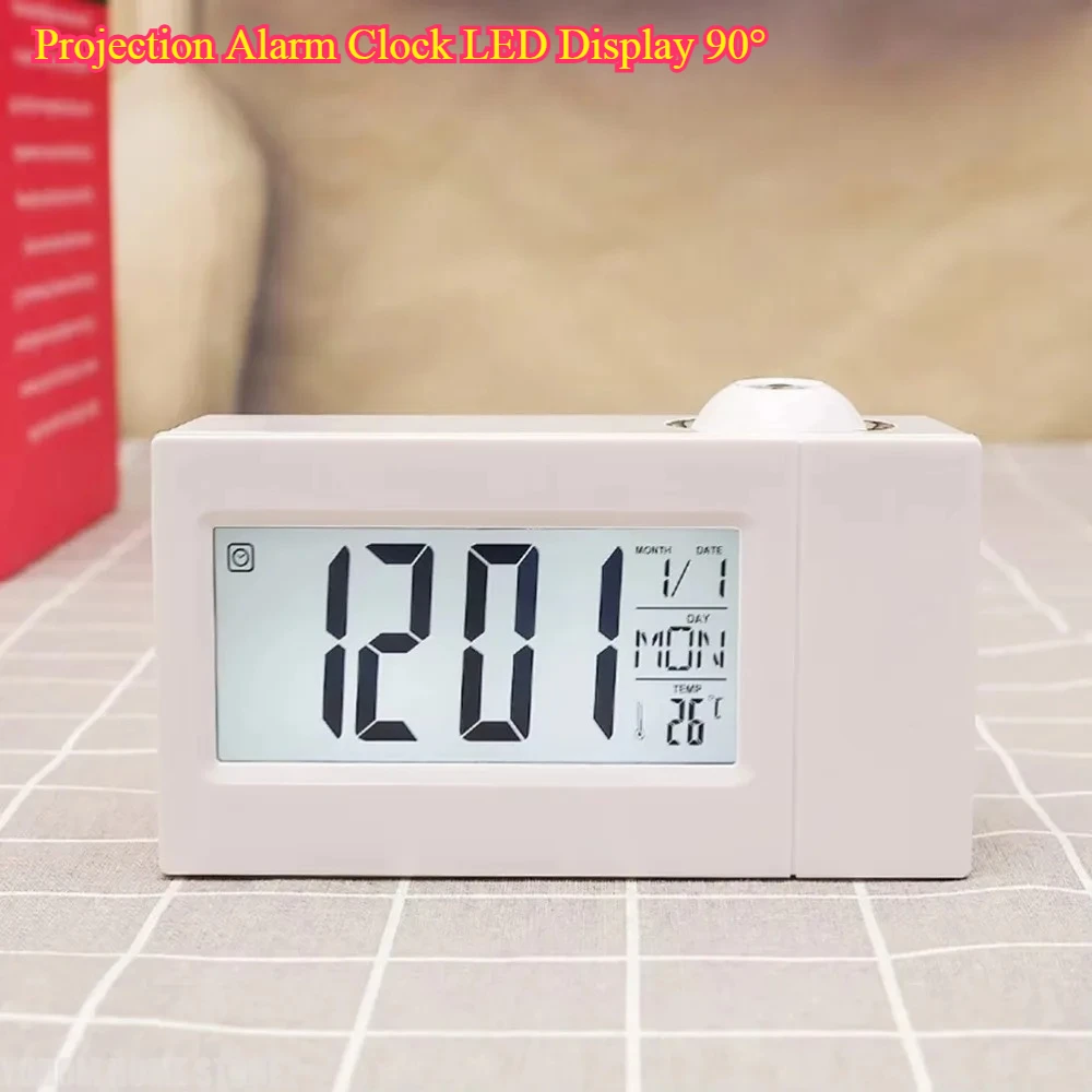 Projection Alarm Clock LED Display 90° - Adjustable 12/24H Digital Temperature for Bedroom Wall