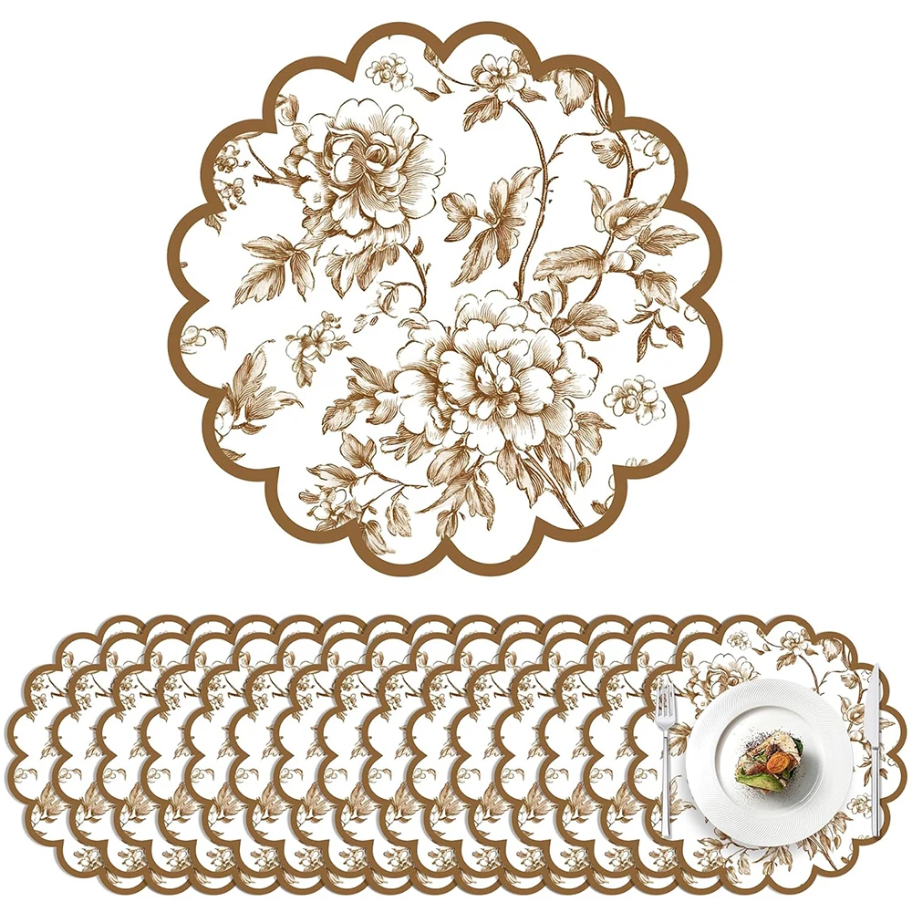 50/100/150PCS paper disposable placemats with brown flowers are suitable for party decoration of birthday bride shower