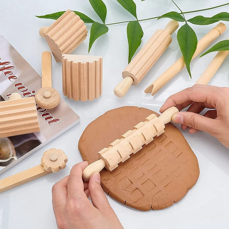 Clay and Dough Wood Pottery Tools, Play Accessories, Inclui Rolos, Martelo, Party Pack, Selos para Clay Art, 12Pcs
