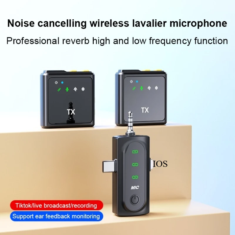 Micrófono de solapa inalámbrico mini 3 en 1, 2.4G con reducción de ruido para iPhone Android, grabación de audio, podcast, en vivo