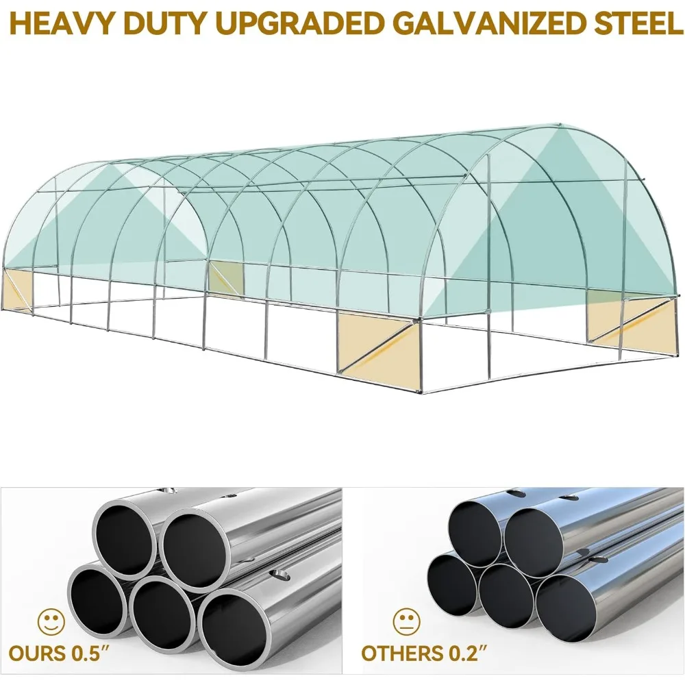 Greenhouse large walk-in greenhouse tunnel greenhouse garden upgrade galvanized steel pile rope zipper door 9 horizontal bars