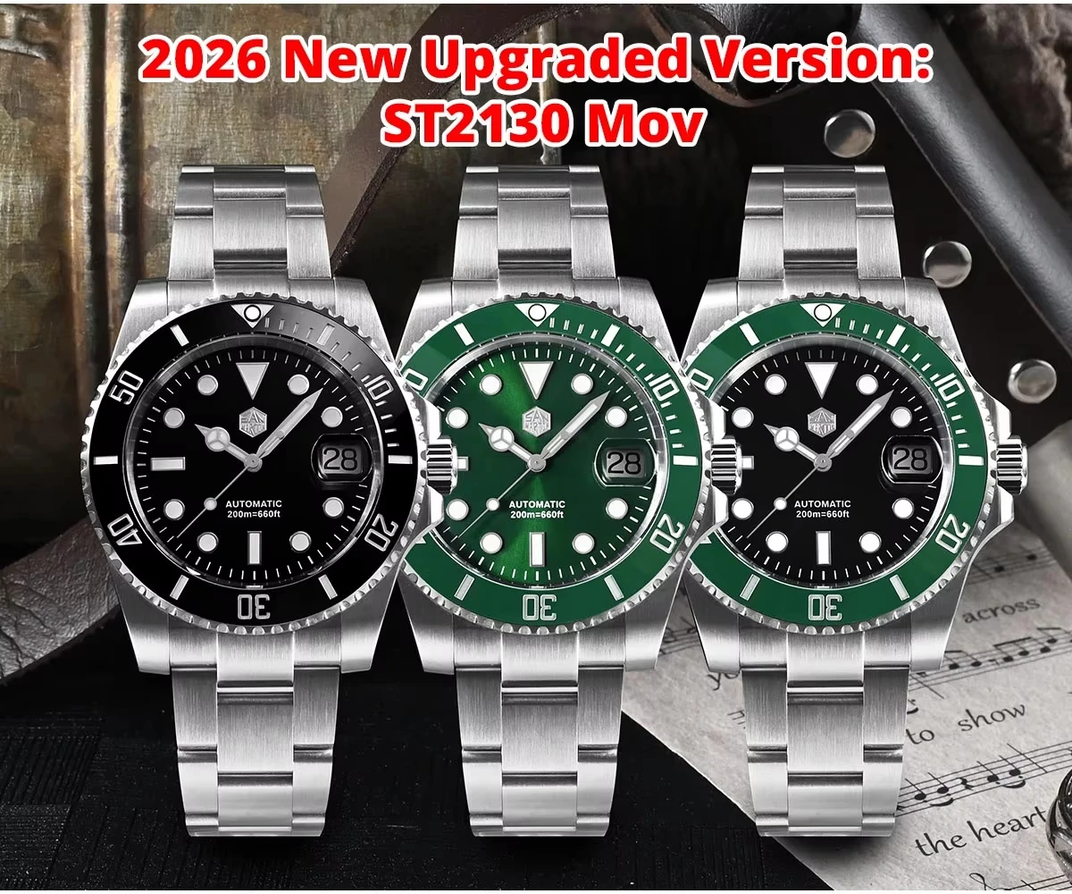 San Martin SN0017 Luxury Mechanical Watch ST2130 Automatic Movement 40mm Diver Watch Sapphire Crystal 200m Waterproof Men Watch
