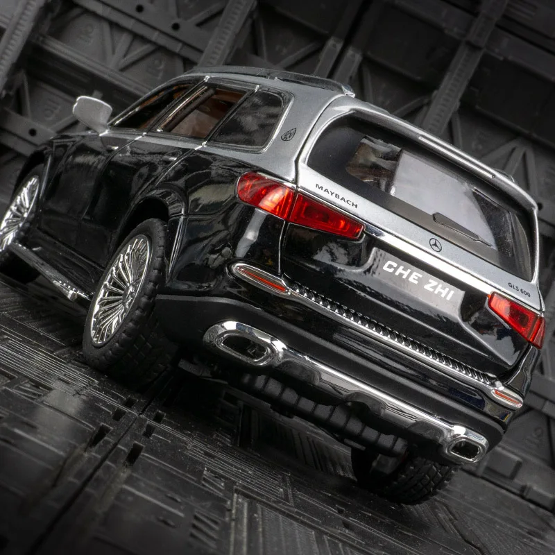 Modèle de véhicule tout-terrain en alliage mercedes-benz GLS600 1:24, jouet acousto-optique, porte et capot, coffre pouvant être ouvert
