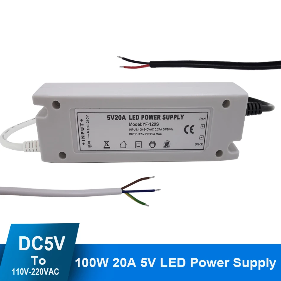 

Светодиодный источник питания 5V 20A 100W 110V 220V AC to DC 5V светодиодный Strip