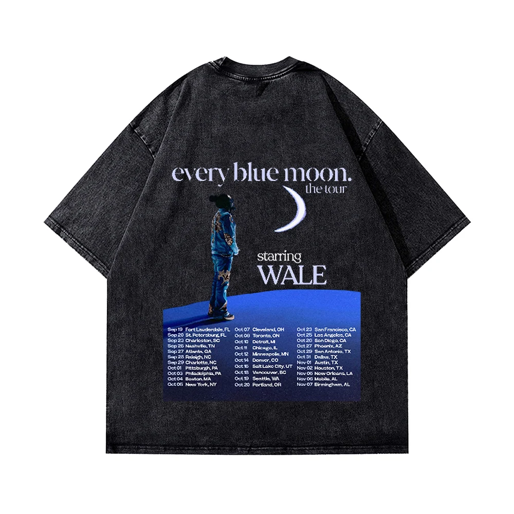 Wale Every Blue Moon Tour 2024 Cotton Vintage Wash Tee Shirt  Round Neck Short Sleeved Man/Woman Hip Hop Tee Shirt