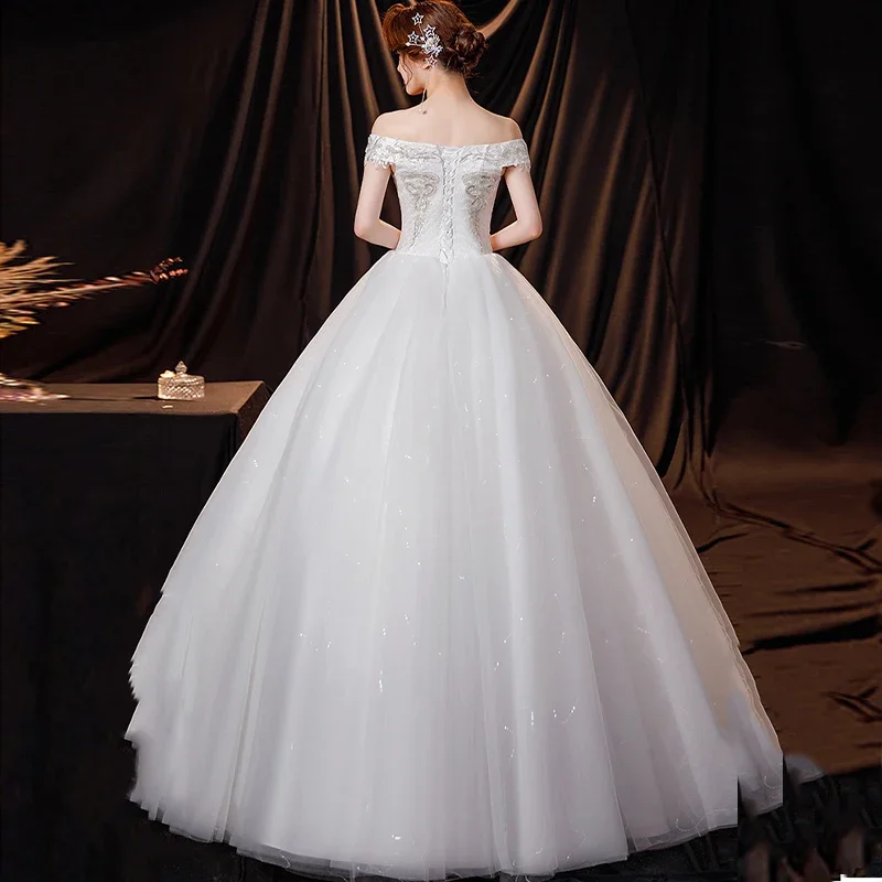 Sweet Memory Boat Neck Wedding Dress Illusion V-Neck Backless Tulle Lace Sequined Beading Embroidery Women Bridal Dresses