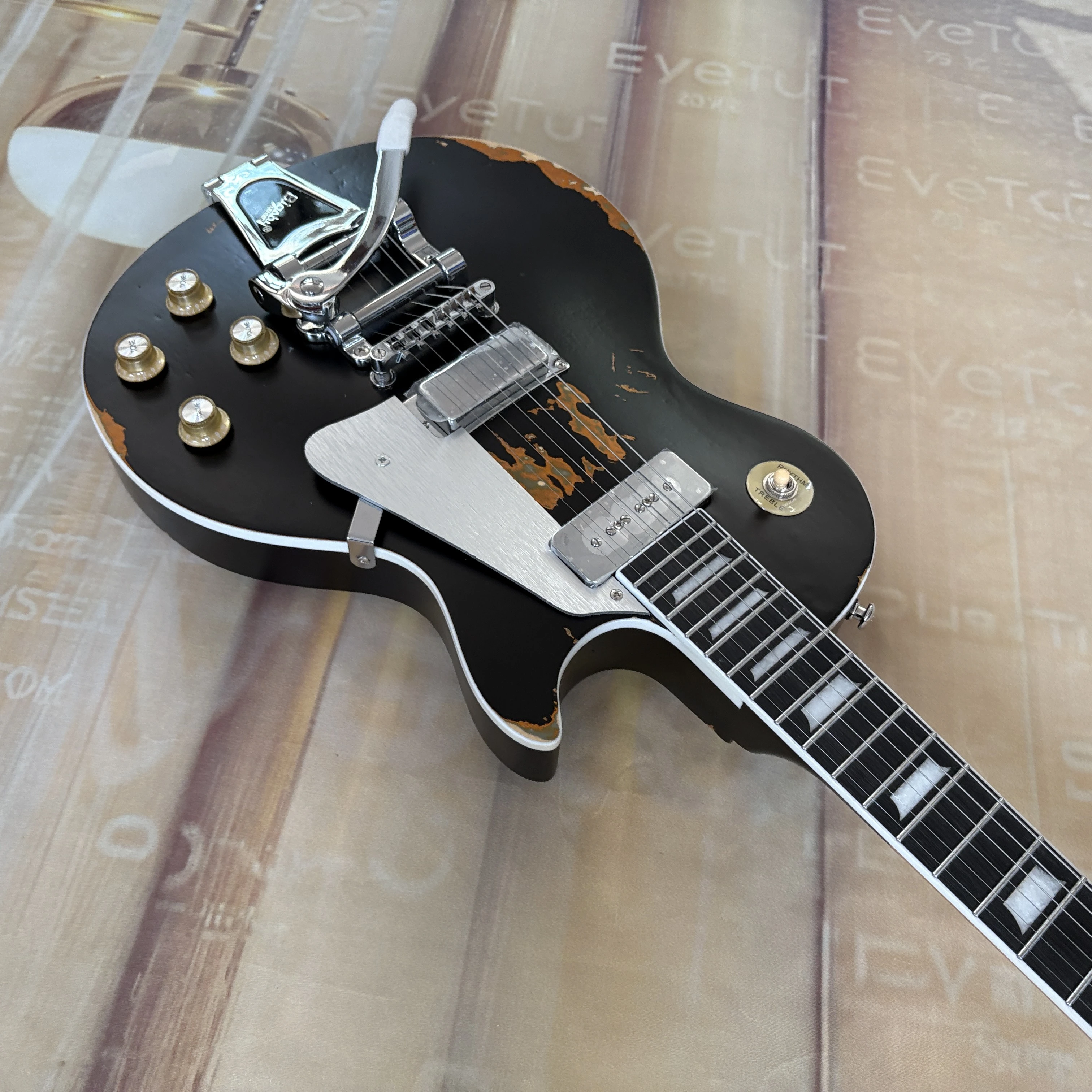 آثار يدوية - جهاز اهتزاز الجيتار الكهربائي P90 بيك اب - 22 فريتس - جسم خشب الورد - لوحة أصابع من خشب الورد #5