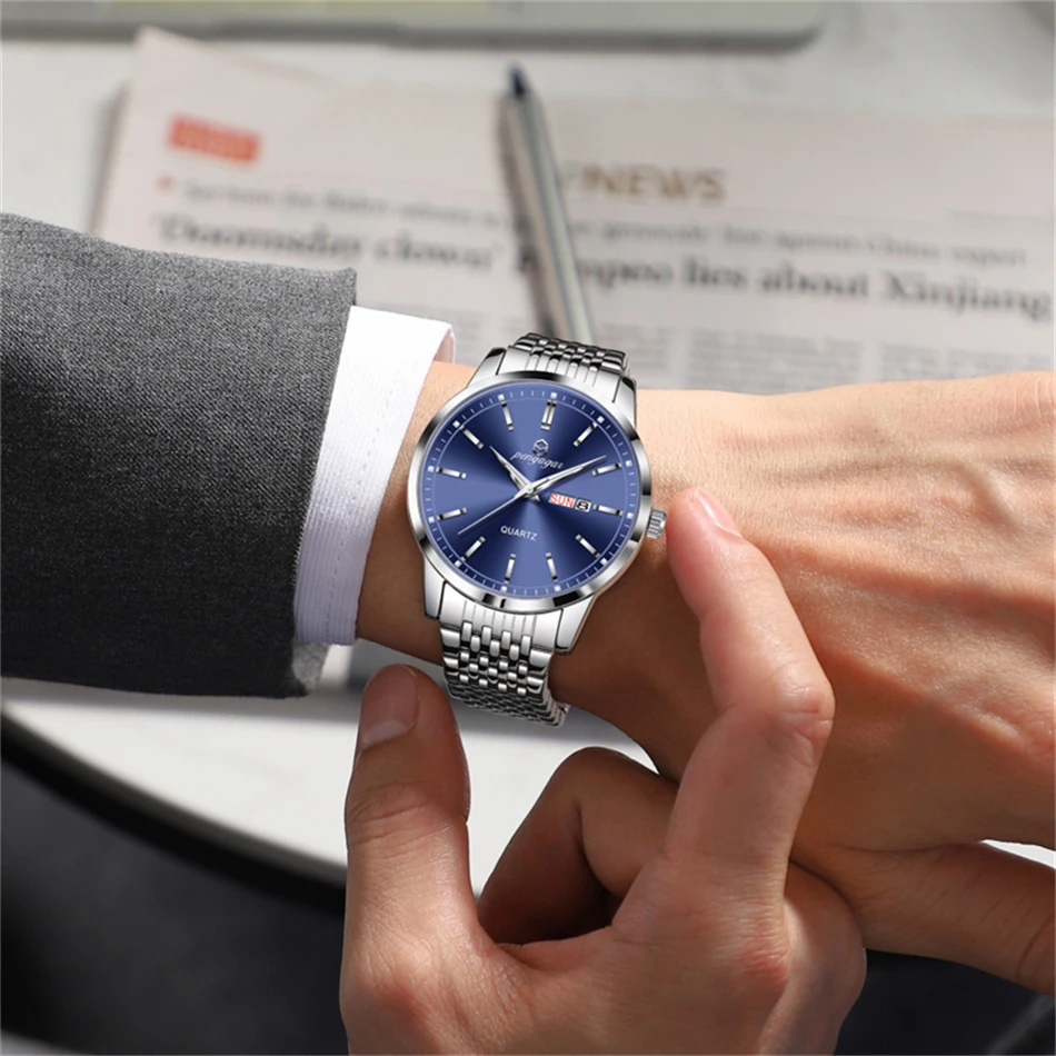 PENGAGAR ساعات رجالية فاخرة الأعمال مقاوم للماء ساعة مضيئة تاريخ الفولاذ المقاوم للصدأ مربع شي ينغ ساعة رجالي reloj hombre #5
