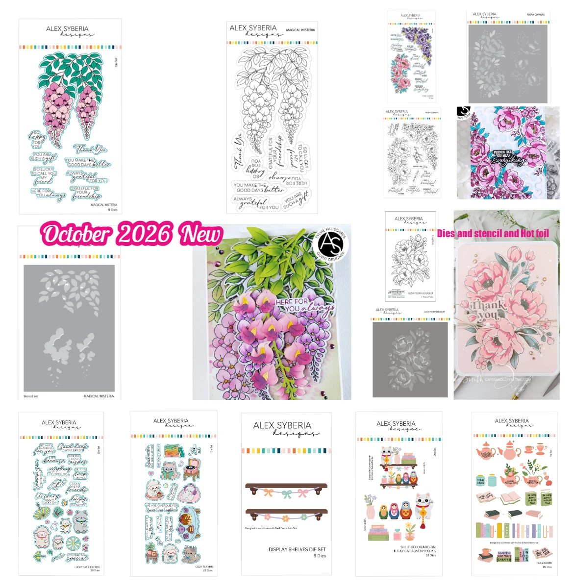 Magical Wisteria Stencil Peony Corners Display Shelves Sparkles Dies Card Making Scrapbook DIY Paper Alex Syberia October 2026