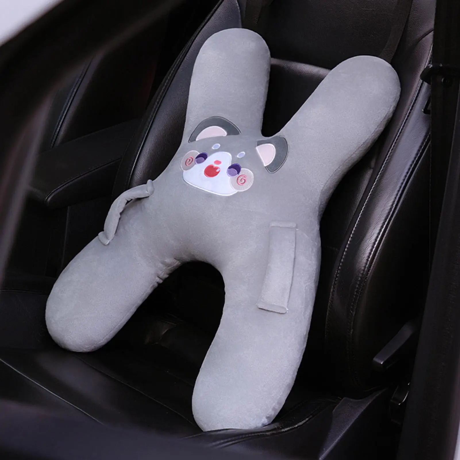 H-Shaped Plush Head Support Cushion Kids Car Sleeping Pillow Cat Embroidery Rear Seat Cushion for Child Boy Girls Road Trip