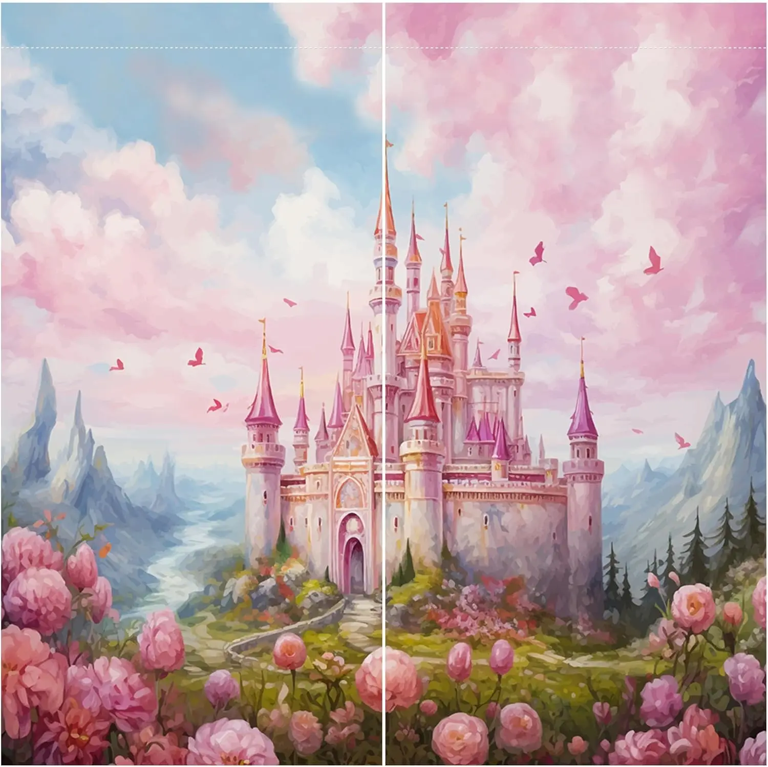 Princess Castle Window Curtains for Kids Girls Magic Pink Fantasy World Fairytale Landscape Baby Living Room Bedroom Nursery