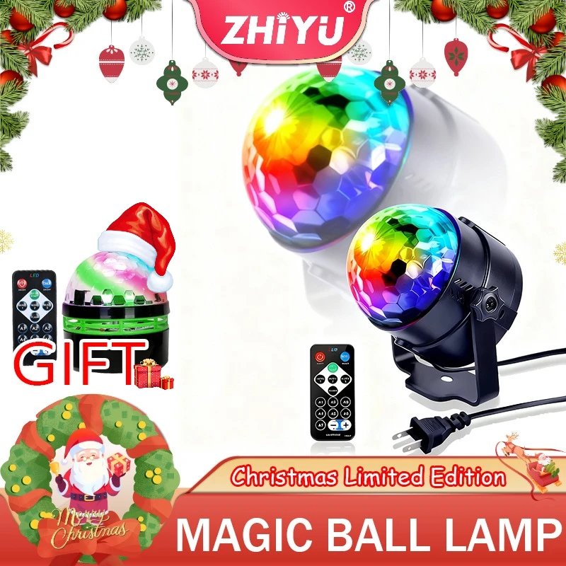 RGB LED Stage Disco Light Rotating DJ Ball Strobe Sound Control Magic Dance Car Christmas Gift Party Club Laser Show Lamp Party