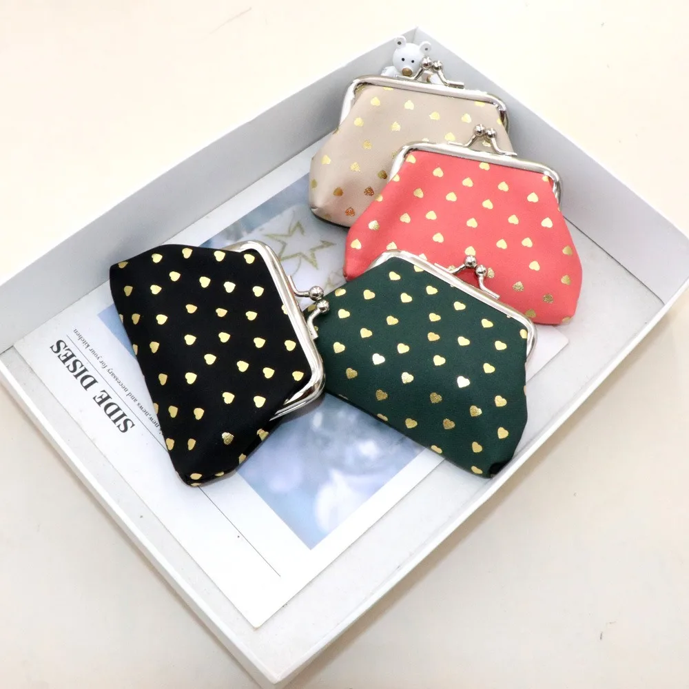 Cosmetic Clutch Kiss Lock Wallet Metal Heart Print Coin Pouch Foldable Portable Buckle Mini Wallet Travel