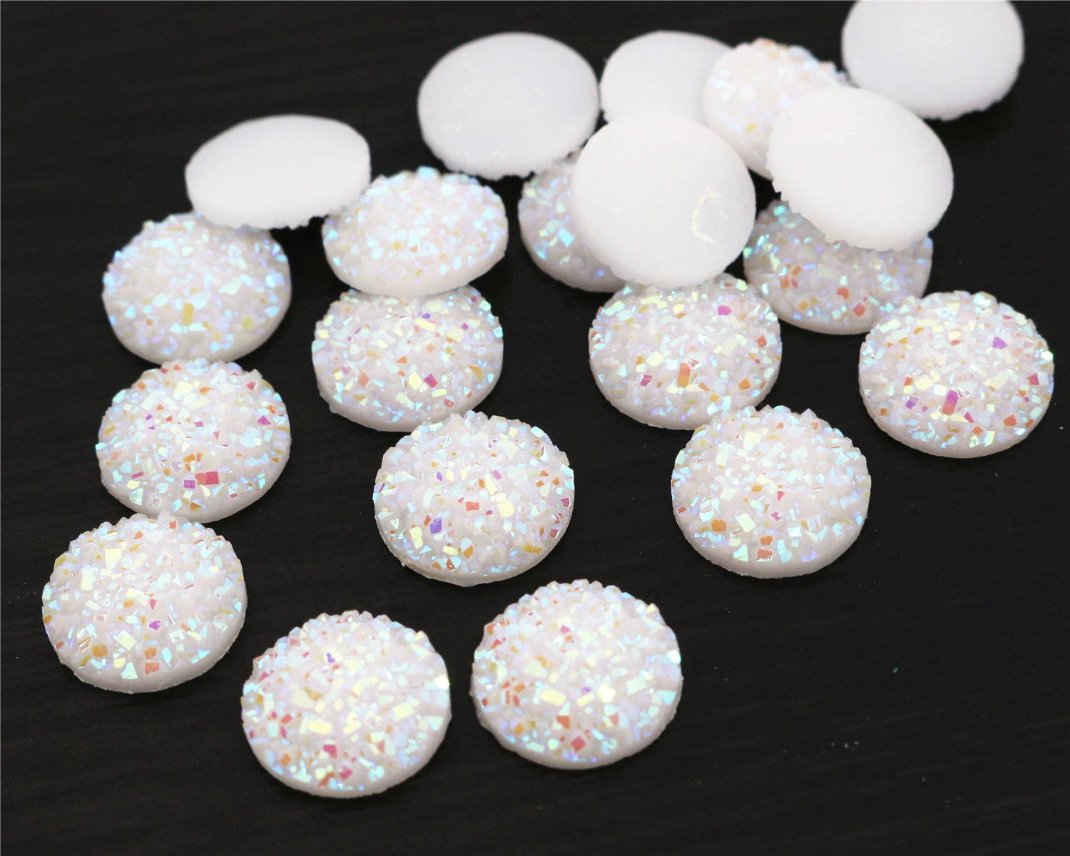 New New New! 40pcs/Lot 12mm Solid White AB Colors Flat back Resin Cabochons Fit 12mm Cameo Base Cabochons 