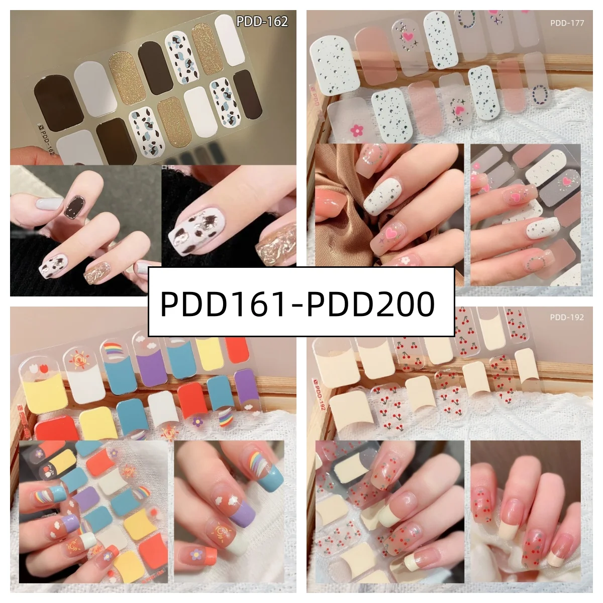 14Strips Gel Nail Stickers Full Cover Floristic Nail Art Stickers Semi Cured Gel Nail Polish Strips DIY Nail Art Making