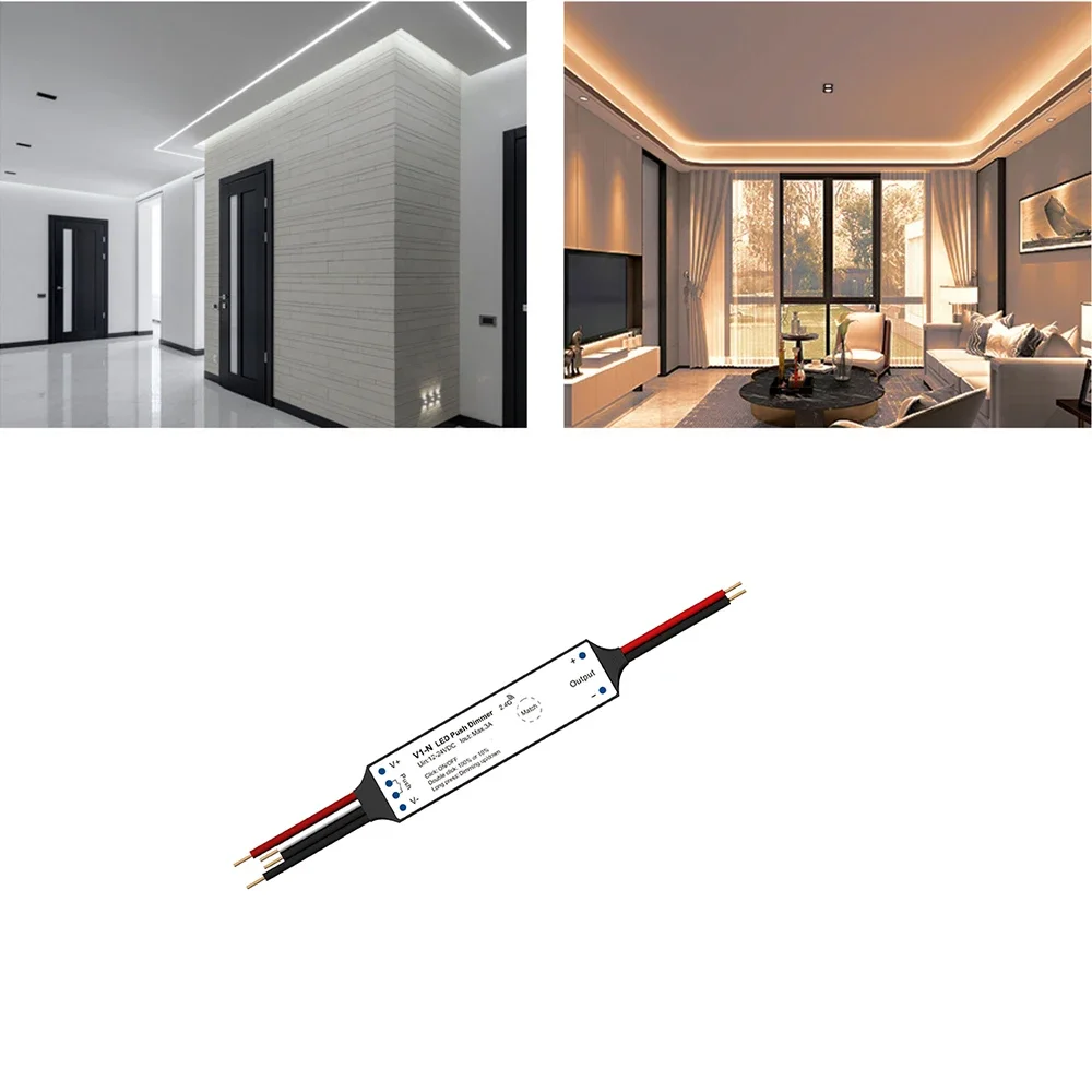 DC12-24V  V1-N (Push Dim) Mini CV Step-less dimming  RF 2.4GHz Wireless remote control Dimmable Single Color COB/LED Light Strip