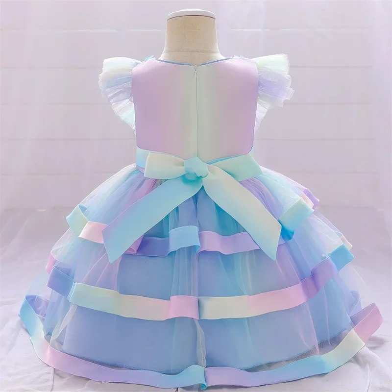 Pink Tutu Vestidos 1 Year Newborn Christening Mermaid Princess Birthday Party Children Baptism Baby Girl Clothes Summer Dresses