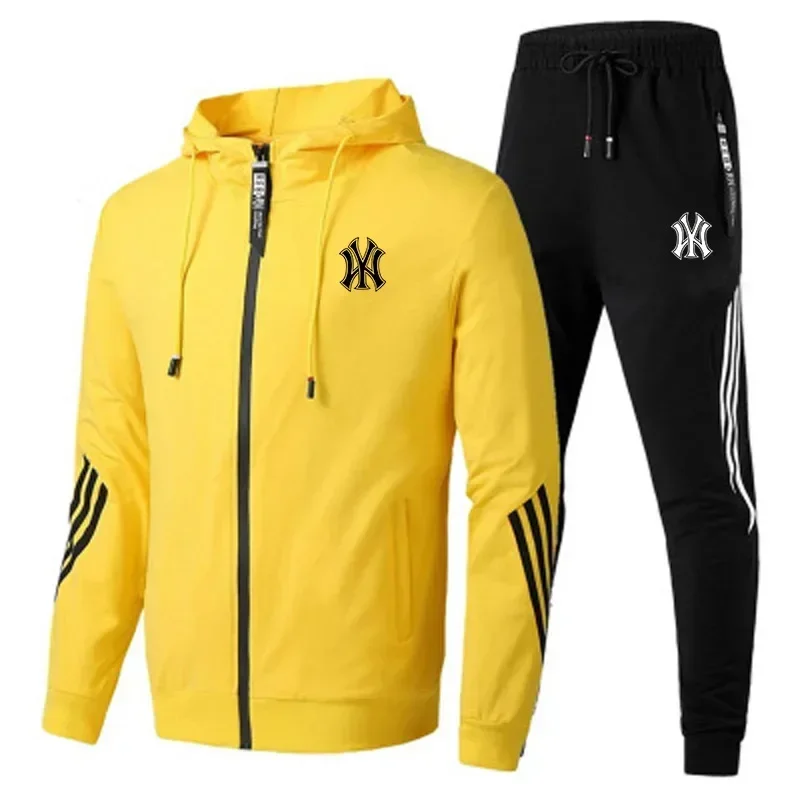 Lässiger Herren anzug Frühling Herbst hochwertige Reiß verschluss Kapuzen jacke Jogging Fitness Bergsteigen Sportswear Hose 2-teiliges Set