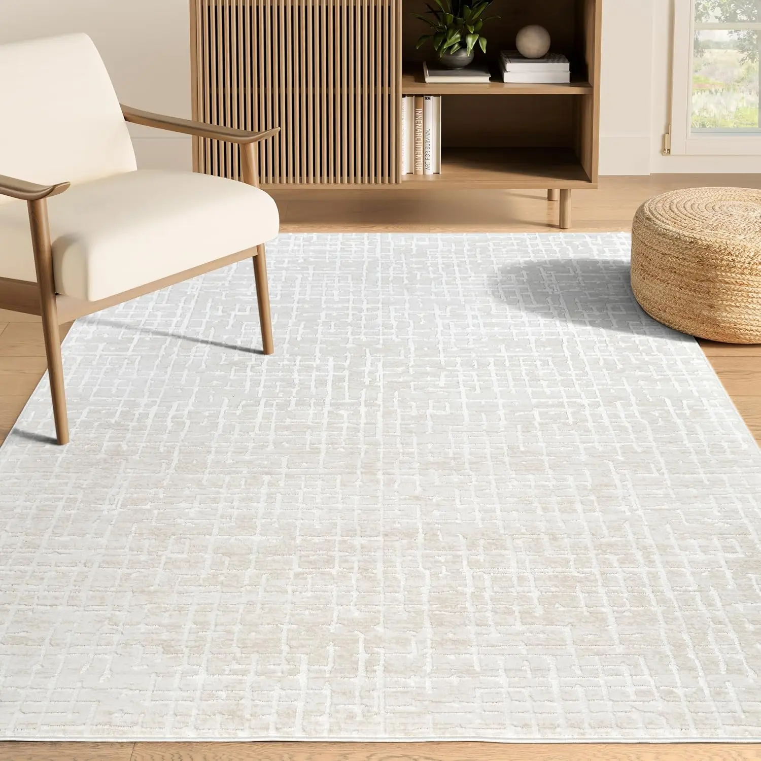 8x10 Large Area Rug – Geometric Grid Pattern, Non-Shedding & Easy to Clean – Pet and Child Friendly for Living Room, Bedroom or Office