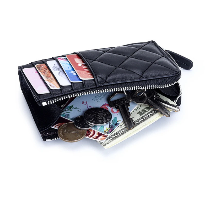 

Чехол для карт, тонкий кошелек с передним карманом для женщин, кошельки для монет из овчины, кожаный кошелек с нулевым размером, кожаные держатели для монет на молнии