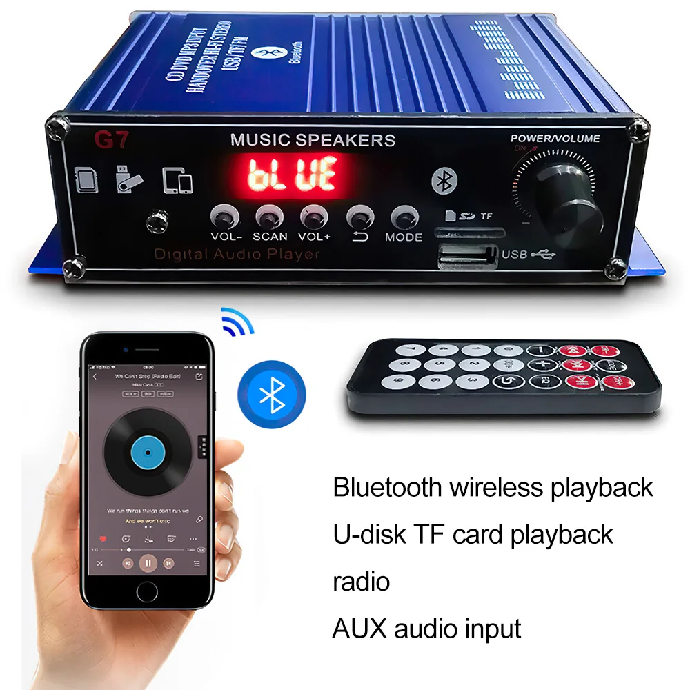 400W Home Digital Amplifiers 2.0 Channel Bluetooth Mini HIFI Power Amplifier Audio Stereo Amplificador Support FM SD USB AUX