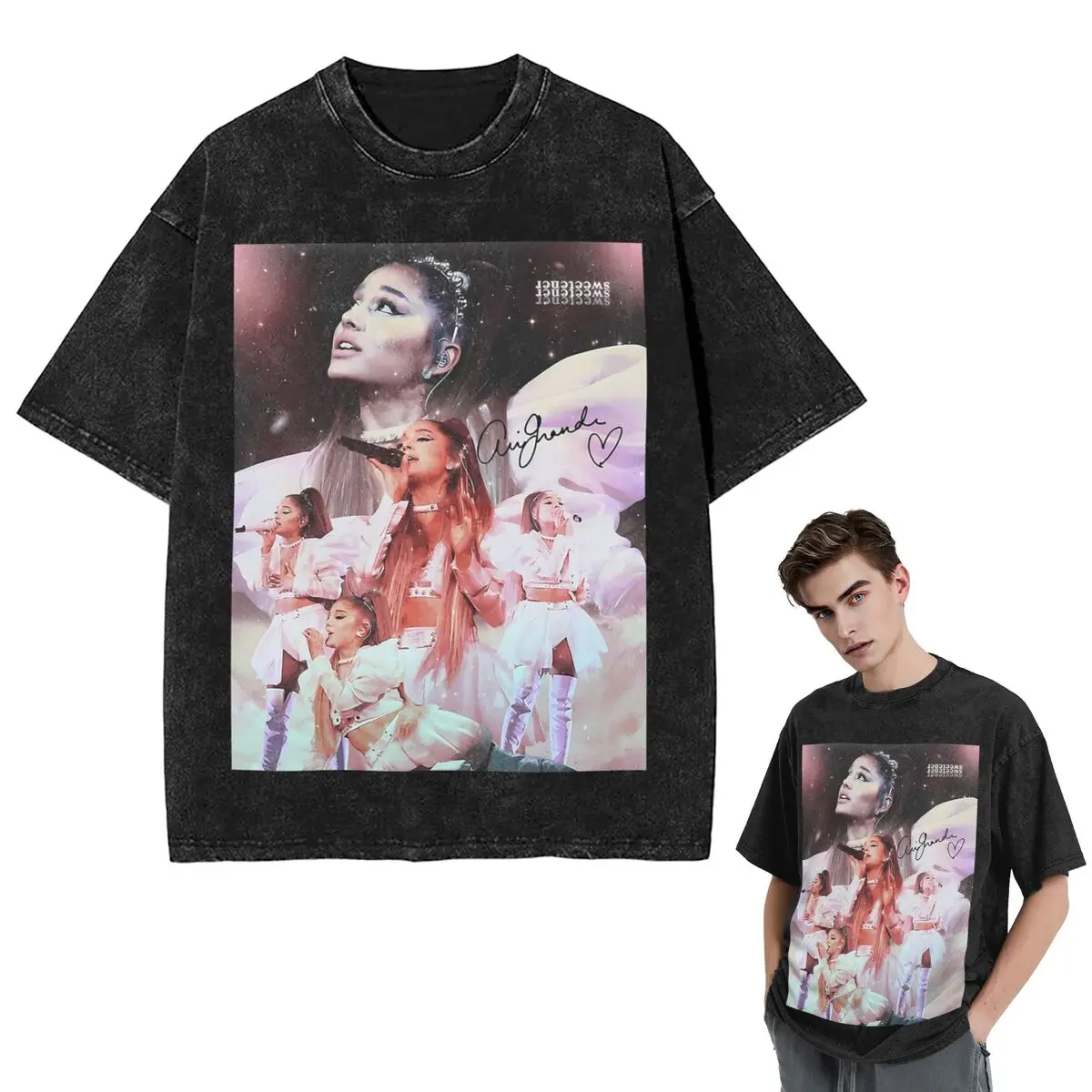 Streetwear T-Shirts Music R And B The Best Singer Ariana Grande  Washed T Shirt Short Sleeve Hip Hop T-Shirt Tops Tees