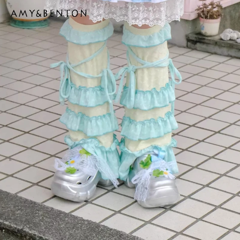 

Summer New Green Lace Splicing Cute Women's Socks Cover Japanese Original Design Sweet Girl Y2k Versatile Foot Warmer Ladies