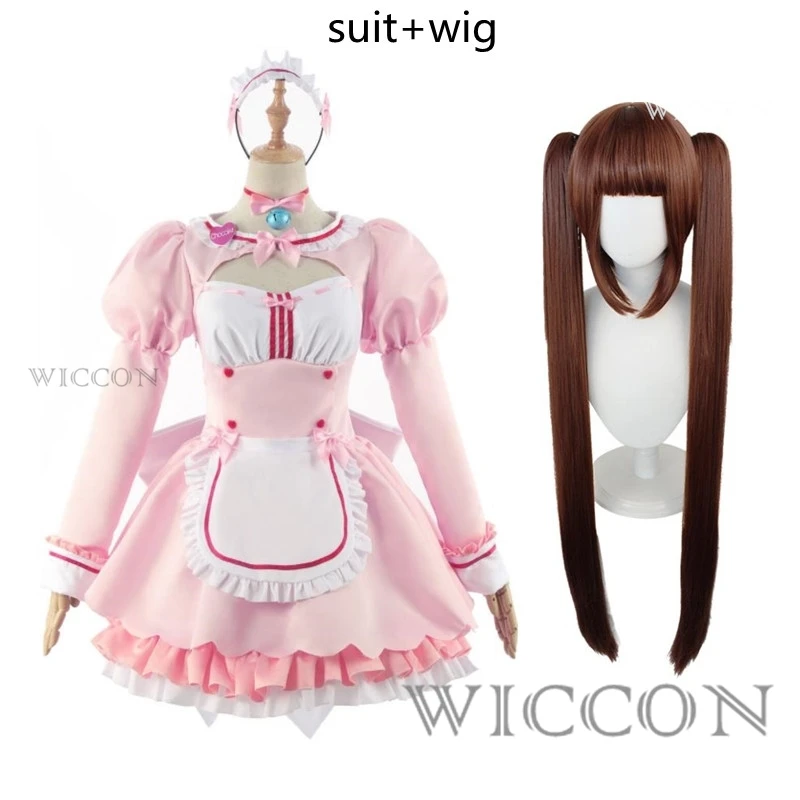 Anime Game NEKOPARA Vol.4 Chocola Vanilla Cosplay Costume Wig Nekomimi Paradise Halloween Lolita Maid Dress Uniform Pink Blue image 3