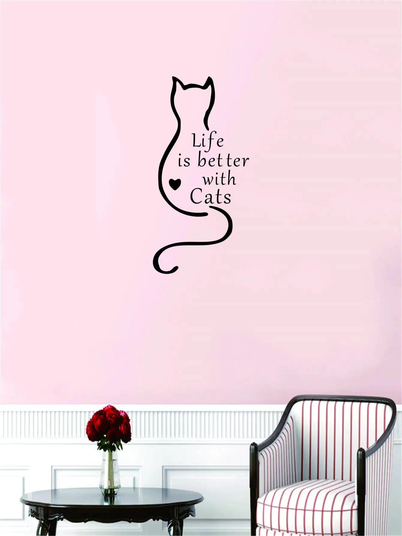 

1 pc new "Life Is Better With Cats" Wall Sticker Pvc Art Stickers Modern Fashion Wallsticker For Kids Rooms Diy Home Decoration