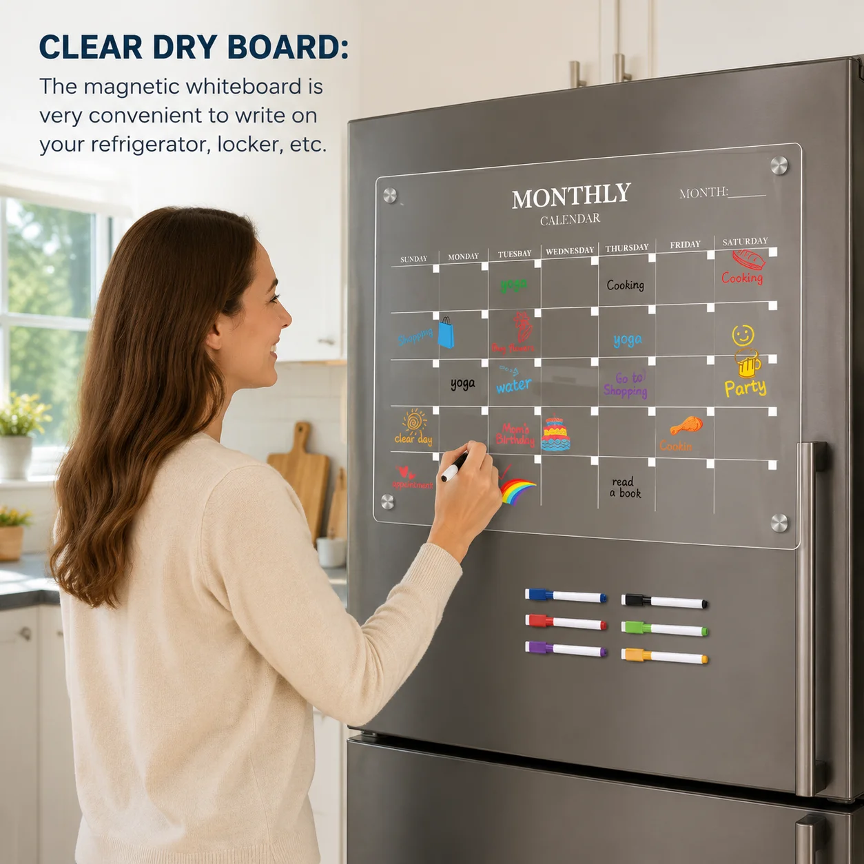 Magnetic Acrylic Calendar for Fridge Refrigerator Monthly Dry Erase Board Glass Clear Planning Whiteboard Workout Board Meal