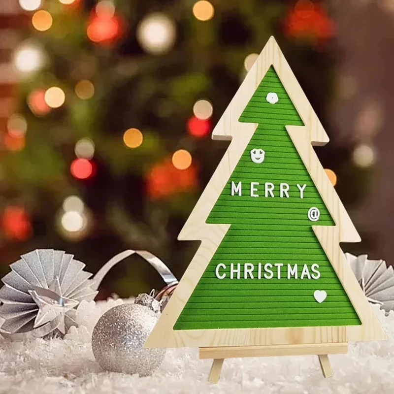 2026 NEW HOT Christmas Tree Shaped Felt Letter Board with Wooden Stand, Changeable Letters Message Sign