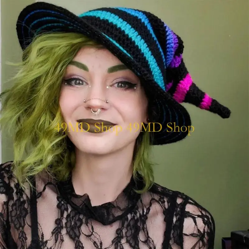 49MD Knitted Personality Pointed Hat Party Cosplay Unisex Wizard Hat Halloween Hat