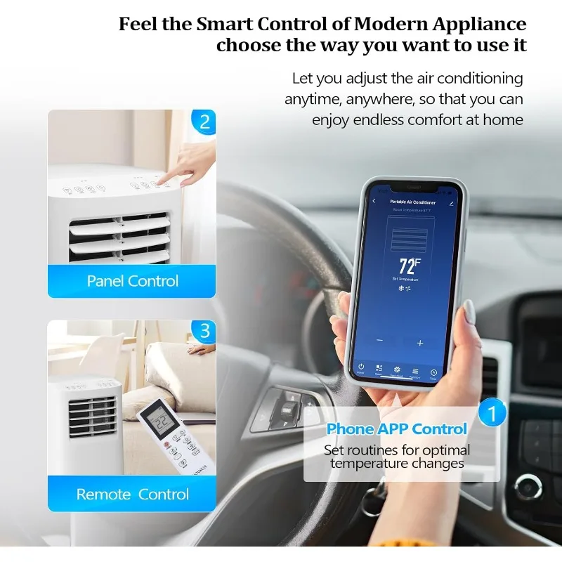 ROVSUN WiFi Diaktifkan AC Portabel Cerdas 8000 BTU, Pendingin 3-in-1, Dehumidifier & Kipas, Unit AC Seluler Ruangan Bertenaga