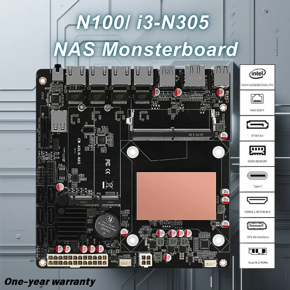 BitPC Intel N100/i3-N305 Nas اللوحة الرئيسية DDR5 2 * M.2 NVMe 6 * SATA 3.0 ITX I226-V SO-DIMM 4 * 2.5G Lan Board نوع اللوحة الأم
