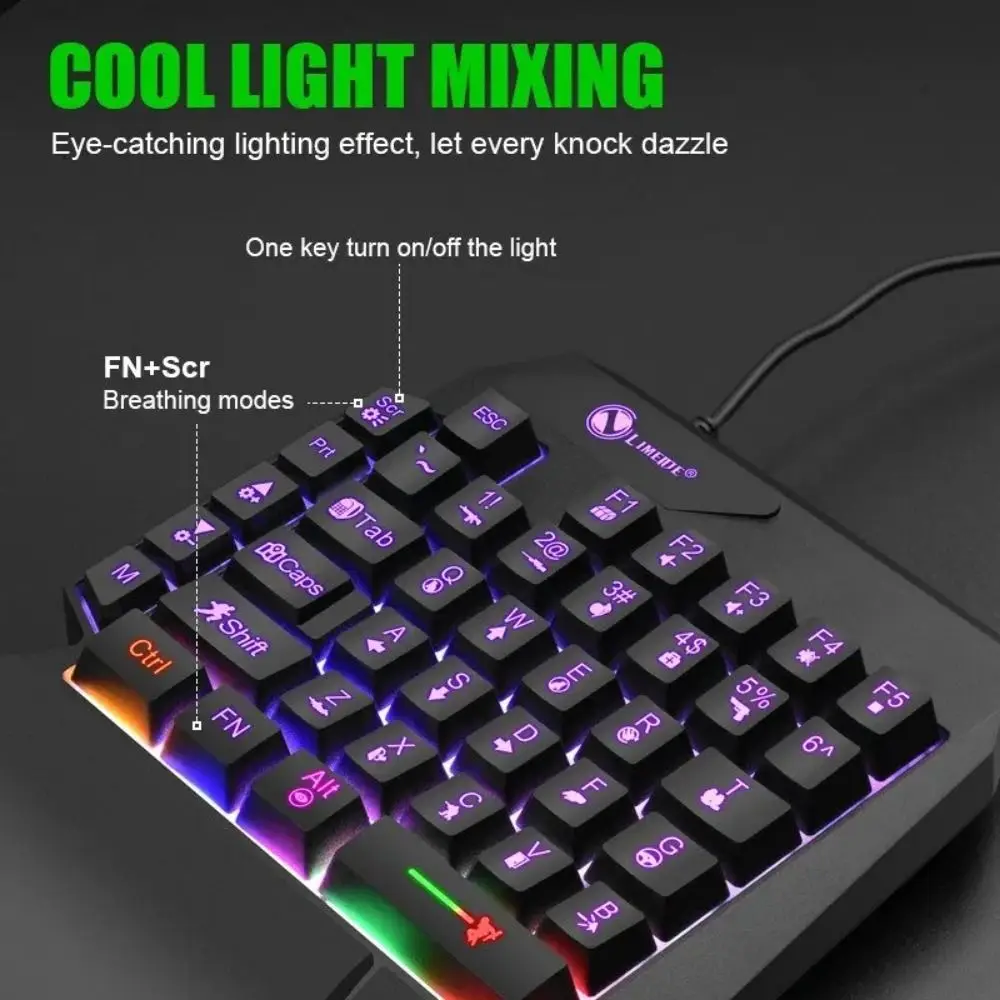 

Colorful Mini One Handedly Keyboard USB Ultra-slim Gaming Keyboard Backlight Wired Gaming Mechanical Keyboard Desktop PC