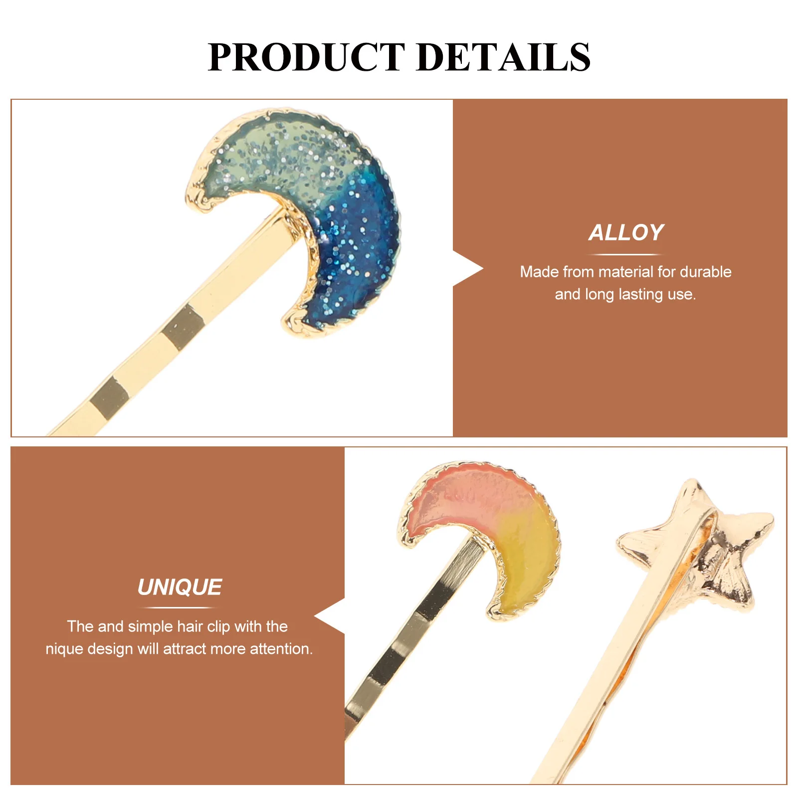 

4Pcs Stars Moons Hair Pins Creative Chic Accessories Simple Hair Clips for Party Wedding Daily Use Blue Yellow