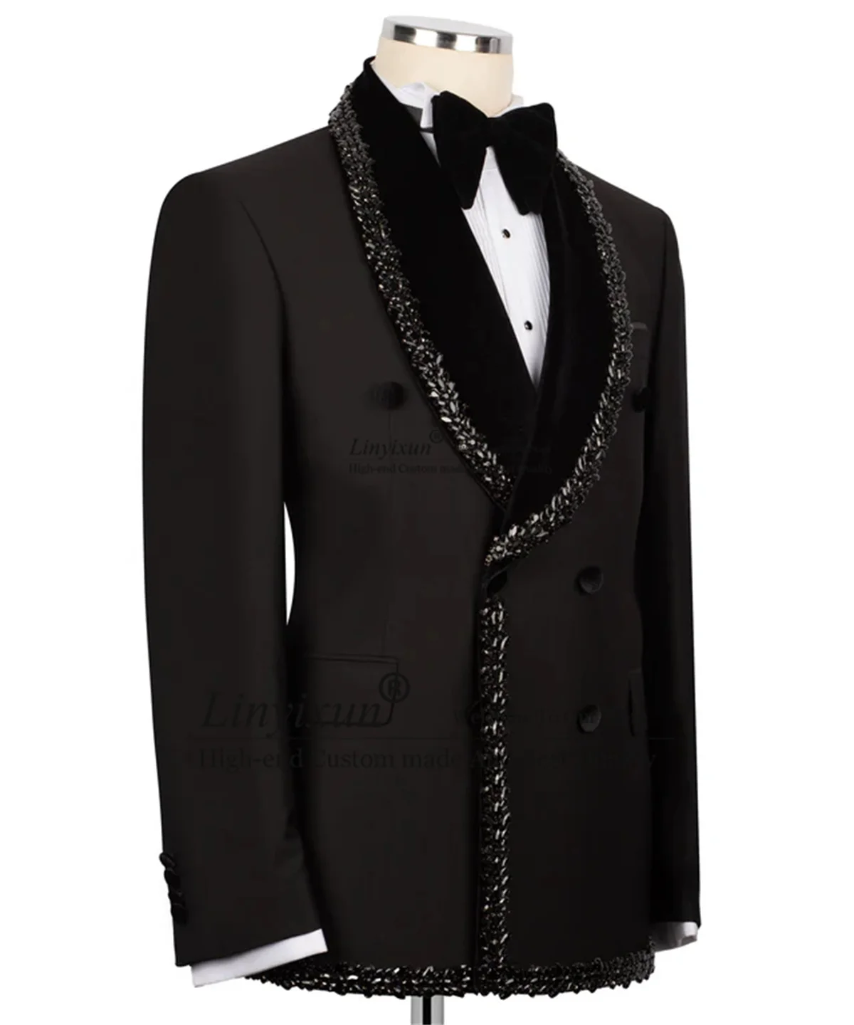 Sparkly Diamond Ornament Men Suit 2 Pieces Sets Groom Male Blazers Double Breasted Ropa hombre Customized Slim Wedding Tuxedos