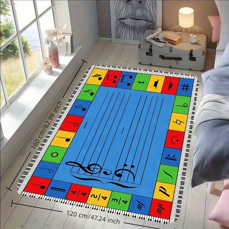 1pc Rhythm‑Note‑Keyboard Rectangular Area Rug, Indoor & Outdoor Floor Mat for Living Room, Bedroom, Kitchen, Bathroom, Patio